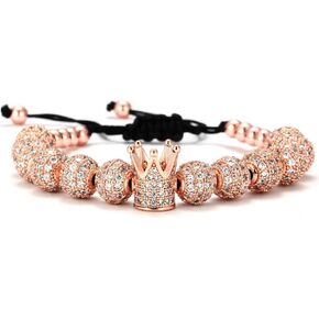GVUSMIL Imperial Gold Crown 8mm Beads Bracelets Luxury CZ Italian Style Charm King Royal Bracelet for Men