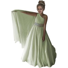 Junguan Girls One Hoster Pageant Dress Chiffon Princess Kids Birthday Party Barty with Flowy Cape TF025
