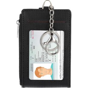Slim Minimalist Wallet Black RFID Blocking Wallet Keychain Front Pocket Travel Small Leather Thin Card Holder Case Zipper for Men Women