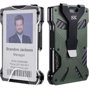 محفظة الحد الأدنى للرجال المحفظة المعدنية النحيفة مع مقطع المال ، حظر RFID حامل بطاقة ألياف الكربون التكتيكية مع نافذة الهوية