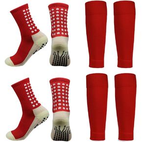 2 Set Anti-Slip Grip Soccer Socks with Shin Guard Sleeves, Sports Athletic Socks for Men Women
