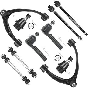 Front Upper Control Arms w/Ball Joints Tie Rods for 2007-2014 Chevy GMC Silverado Sierra Suburban 1500 Avalanche Yukon Tahoe Cadillac Escalade ESV (10pc Set)