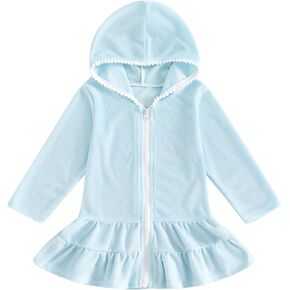 Toddler Girl Swimsuit Cover Up Kids Beach Dress Bow Print Long Sleeve Hooded Bathing Suit Towel Coverup Swimwear