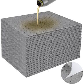 100PC Oil Absorbent Pads | 13"x10" Meltblown Polypropylene Mats, Hand-Tear Lines for Automotive & Workshop | Vacuum Eco-Packaging, Reusable Spill Control