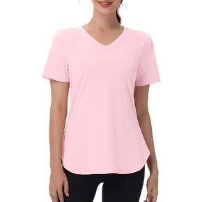 Womens Workout Tops Short Sleeve T Shirts Moisture Wicking Yoga Gym Running Hiking V Neck Athletic Tee