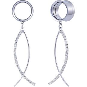 2PCS Geometric Zircon Cross Fish Shaped Ear Dangle Gauges Earrings Stainless Steel Double Flared Ear Dangle Tunnels and Plugs Screw Fit Expander Stretcher For Women Body Piercing Jewelry