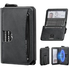 Wallet for Men, Mens Minimalist Wallet 8-12 Cards, Pop Up Card Wallet RFID Blocking, Bifold Slim Wallet with Money Clip & ID Window, Tactical Wallet for Airtag, Tile Tag & Tracker (Brown)