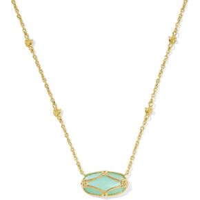 Kendra Scott Womens Elisa Lattice Frame Short Prendant Necklace Gold Light Green Green of Pearl مقاس واحد