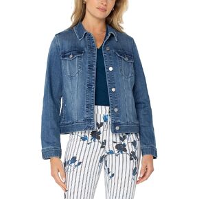 Liverpool Los Angeles Women's Classic Jean Jacket White/Black/Pinstripe Medium