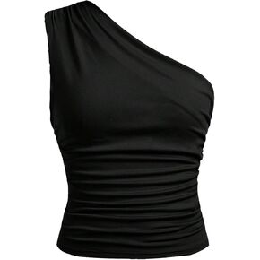 Milumia Girl's Ruched One Shoulder Tank Top Sleeveless Slim Fitted Casual Tops