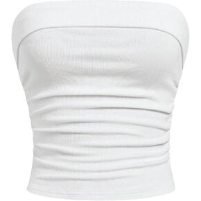SOLY HUX Girl's Tube Top Ruched Strapless Sleeveless Ribbed Knit Fitted Bandeau Crop Tops