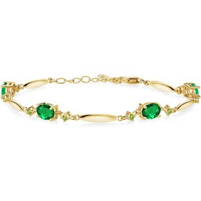 Gem Stone King 18K Yellow Gold Plated Silver Green Nano Emerald and Green Peridot Tennis Bracelet For Women | 2.80 Cttw | Gemstone May Birthstone | Oval 7X5MM | 6 Inch + 1 Inch Extender