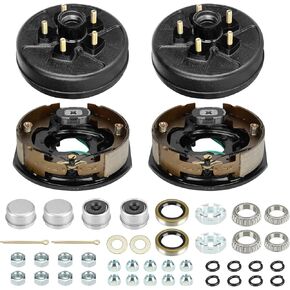 SEHNSUCHT Trailer Electric Brake Drum Kit, One Pair of 5 hole on 5" Bolt Circle Brake Drum with 10" x2-1/4" Maual Adjusting Electric Brakes for 3500 lbs Axles, Replacement 10" Brake Hub Drum Assembly