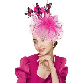 Gionforsy Butterfly Flower Fascinator Hat Feather Tea Party Hat Butterfly Headband Fascinators for Wedding