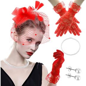 4 Pieces Fascinators Hat for Women,Fascinator Headband,Lace Gloves,Tea Party Attire,Tea Party Hats for Women with Glove,Cocktail Hat