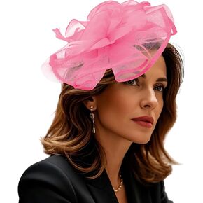 Women Fascinators Flower Mesh Kentucky Church Derby Hat with Headband and Clip for Lady Tea Party Wedding