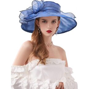 Organza Fascinator Hat - Women’s Wide Brim Church Bridal Tea Party Wedding Hat