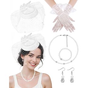 5PCS Fascinators Hat for Women Tea Party Mesh Ribbons Feathers on a Headband and a Clip for 1920s Party