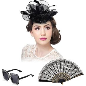 3 PCS Derby Fascinators Hat Women Derby Tea Party Hats عقال مع مشبك الشعر الكريستال الناتج الشمسي كبير الحجم
