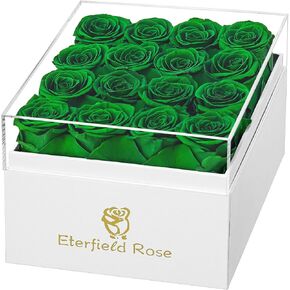 Eterfield Forever Flowers Preserved Roses Real Roses That Last Over a Year Rose Box Gifts for Her Mothers Day Valentines Day Christmas (Square White Box, 16 Red Roses)