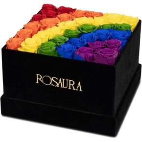 LGBT Rainbow Forever Roses in Box, LGBT Pride Gay Lesbian Pride Real Roses That Last 3 Years - Eternal Rose Preserved Flowers for Delivery Prime Men and Women Gift