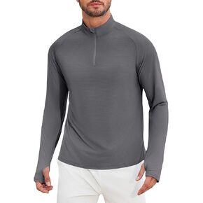 PINSPARK Mens Pullover Quarter Zip Lightweight UPF 50+ Rash Guard Long Sleeve Beach Shirts Quick Dry Athletic Workout Shirts