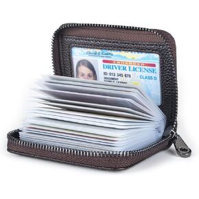 Suweibuke Genuine Leather Credit Card Holder Wallet RFID Blocking Secure Card Case ID Case Organizer Zipper Wallet (A-Classic Coffee)
