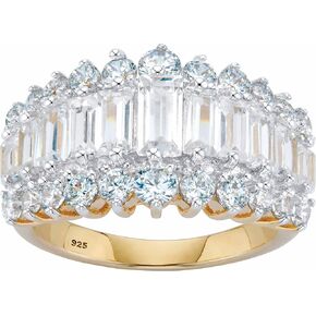 Palmbeach الأصفر المطلي بالذهب الفضي الفضي الفضة قطع الزركونيا مكعب Zirconia ثلاثية الأحجام حلقة الذكرى السنوية 5-12