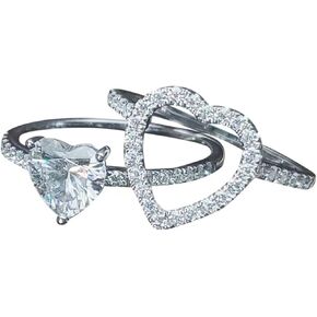 DOCCESTU 925 Sterling Silver Women's Heart على شكل خاتم خاتم الزفاف مجموعة من الفضة الفضية الالتزام بالزفاف حلقة الزركونيا CZ CZ الذكرى السنوية الحجم 6