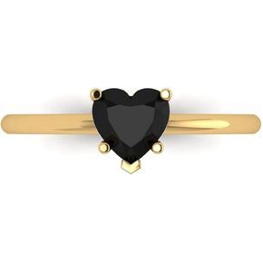 0.9ct Heart Cut Solitaire Genuine Black Onyx 5-Prong Bridal Designer Wedding art deco Anniversary Ring 14k Yellow Gold