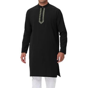 NANAMEEI Mens Kaftan Button Down Men Kurta Thobe Long Sleeve Robe Cotton Linen Muslim Caftan M-3XL