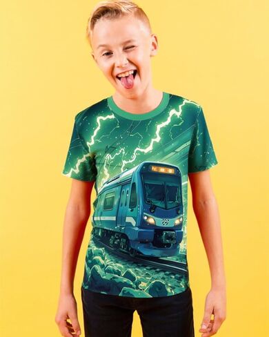 DDSOL Boys Monster Truck Shirt 3D Graphics Lightning Train Short Sleeve Tshirt Tops 4-10 Years in Saudi Arabia