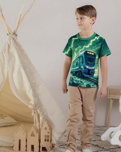 DDSOL Boys Monster Truck Shirt 3D Graphics Lightning Train Short Sleeve Tshirt Tops 4-10 Years in Saudi Arabia