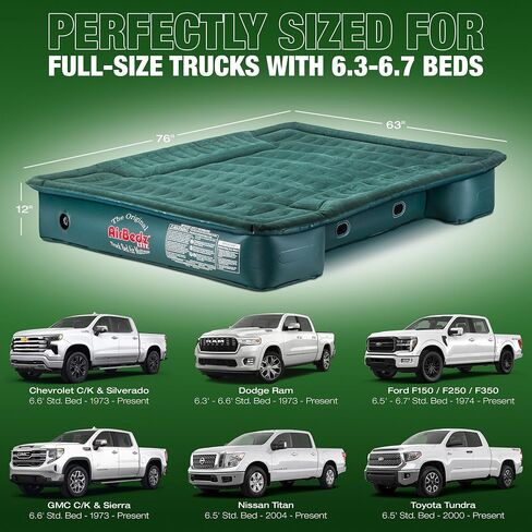 Pittman Outdoors AirBedz Lite – Truck Bed Air Mattress with 25% More Coverage, Portable DC Corded Pump, Full Size - Standard Bed - 6' - 6.5’, Wheel Well Cutouts, Camping & Travel Use, Green PPI PV202C in Kuwait