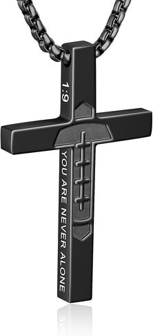 Football Cross Necklace for Boys Men Inspirational Christian Bible Verse Cross Pendant Stainless Steel Chain 20+2 inch Football Jewelry Religious Gift for Men in Kuwait