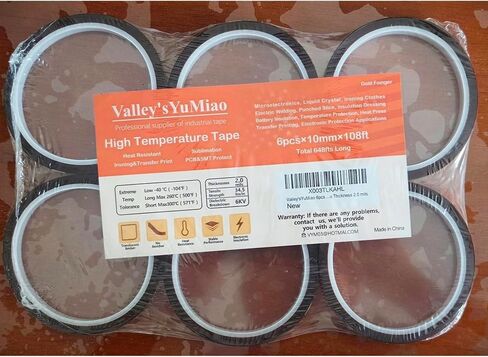 Valley'sYuMiao 9Rolls×10mm×108ft، شريط حراري للتسامي، شريط نقل الحرارة، شريط مقاوم للحرارة، لا بقايا، بوليميد، الطول الإجمالي 972 قدمًا، الحد الأقصى 260 درجة مئوية in Kuwait
