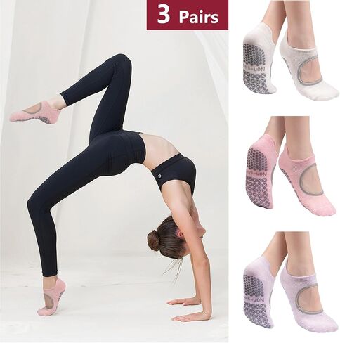 Non Slip Pilates Socks, Open Top Grip Yoga Socks for Women, Round Toe Yoga Slippers for Women in Saudi Arabia