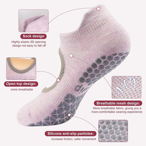 Non Slip Pilates Socks, Open Top Grip Yoga Socks for Women, Round Toe Yoga Slippers for Women in Saudi Arabia