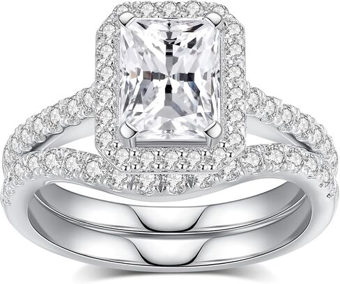 مجموعات خاتم زفاف مويسانيت D Color VVS1 مجموعات خاتم Moissanite ، خاتم الخطوبة Moissanite 18K مطلي بالذهب الأبيض 925 Sterling Silver Moissanite Ring in Kuwait