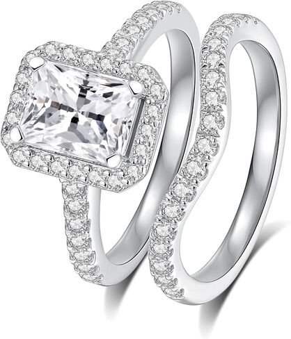 مجموعات خاتم زفاف مويسانيت D Color VVS1 مجموعات خاتم Moissanite ، خاتم الخطوبة Moissanite 18K مطلي بالذهب الأبيض 925 Sterling Silver Moissanite Ring in Kuwait