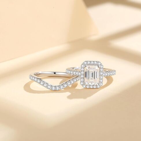 مجموعات خاتم زفاف مويسانيت D Color VVS1 مجموعات خاتم Moissanite ، خاتم الخطوبة Moissanite 18K مطلي بالذهب الأبيض 925 Sterling Silver Moissanite Ring in Kuwait