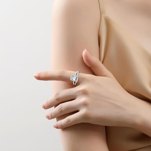 مجموعات خاتم زفاف مويسانيت D Color VVS1 مجموعات خاتم Moissanite ، خاتم الخطوبة Moissanite 18K مطلي بالذهب الأبيض 925 Sterling Silver Moissanite Ring in Kuwait
