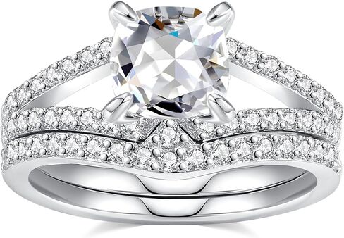 مجموعات خاتم زفاف مويسانيت D Color VVS1 مجموعات خاتم Moissanite ، خاتم الخطوبة Moissanite 18K مطلي بالذهب الأبيض 925 Sterling Silver Moissanite Ring in Kuwait