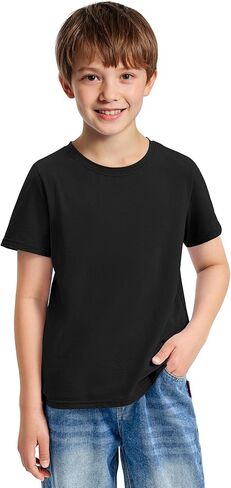BOOPH Boys Shirts Short Sleeve T-Shirts Kids Basic Crew Neck Tops Casual Cotton Tees Clothes in Kuwait