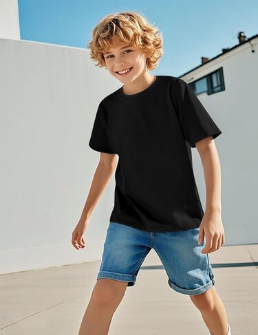 BOOPH Boys Shirts Short Sleeve T-Shirts Kids Basic Crew Neck Tops Casual Cotton Tees Clothes in Kuwait