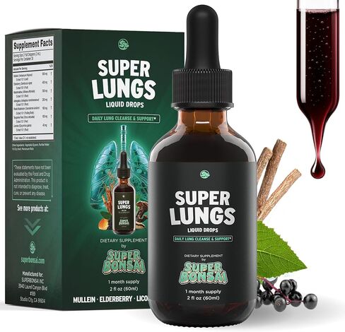 Super Lungs Mullein Drops – Herbal Lung Support Tincture with Mullein Leaf Extract Elderberry Reishi Marshmallow Root – Supports Clear Breathing & Wellness – 2 oz in Saudi Arabia