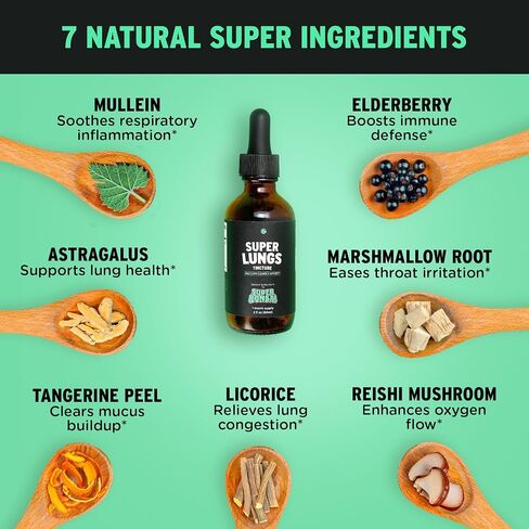 Super Lungs Mullein Drops – Herbal Lung Support Tincture with Mullein Leaf Extract Elderberry Reishi Marshmallow Root – Supports Clear Breathing & Wellness – 2 oz in Saudi Arabia