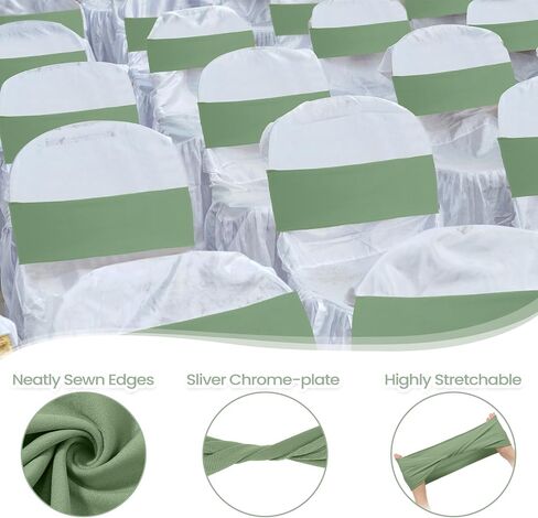 Kinlop 150 Pcs Spandex Chair Sashes Bows Stretch Chair Cover Bands Elastic Ties Bands Slider Sashes Without Buckle Decorations for Wedding Party Events Ceremony Birthday(Sage Green) in Kuwait