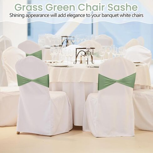 Kinlop 150 Pcs Spandex Chair Sashes Bows Stretch Chair Cover Bands Elastic Ties Bands Slider Sashes Without Buckle Decorations for Wedding Party Events Ceremony Birthday(Sage Green) in Kuwait