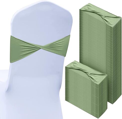 Kinlop 150 Pcs Spandex Chair Sashes Bows Stretch Chair Cover Bands Elastic Ties Bands Slider Sashes Without Buckle Decorations for Wedding Party Events Ceremony Birthday(Sage Green) in Kuwait